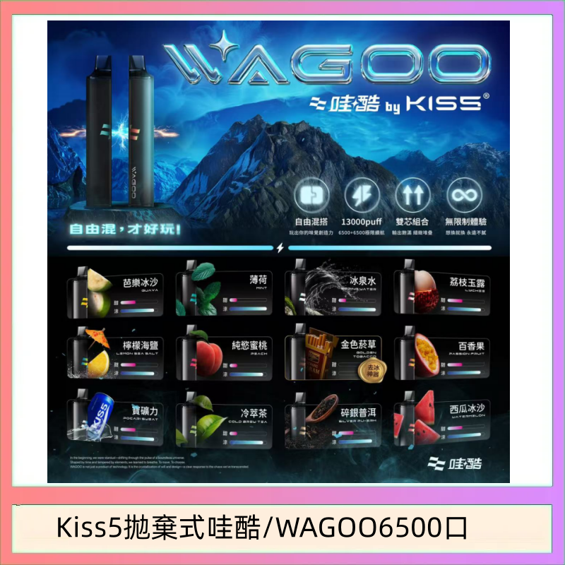 WAGOO哇酷Kiss5 6500口拋棄式 | 自由混搭雙口味 | 雙芯組合